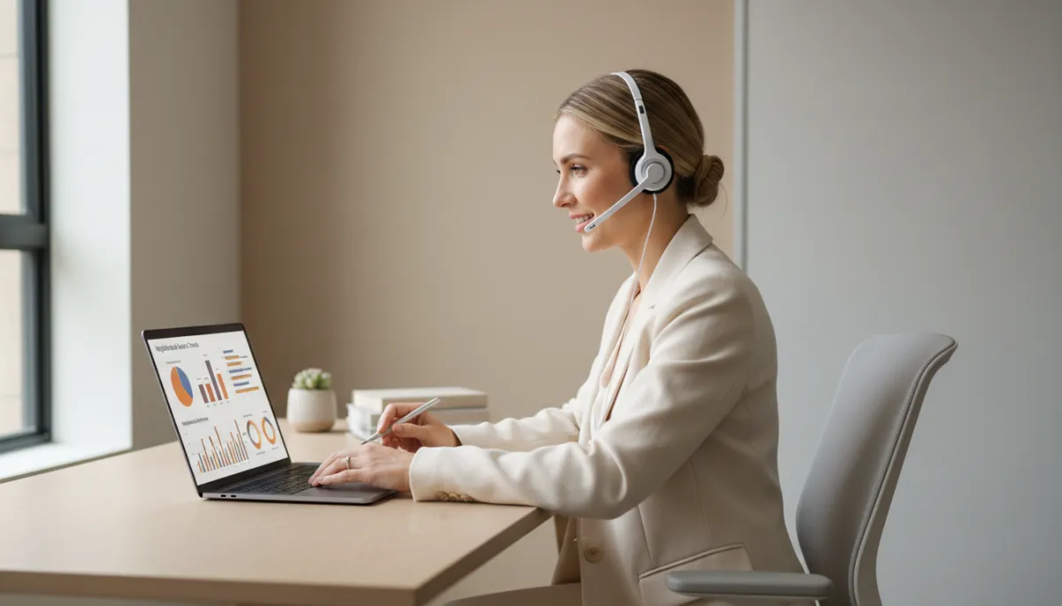 Real estate agent making prospecting calls from a modern home office