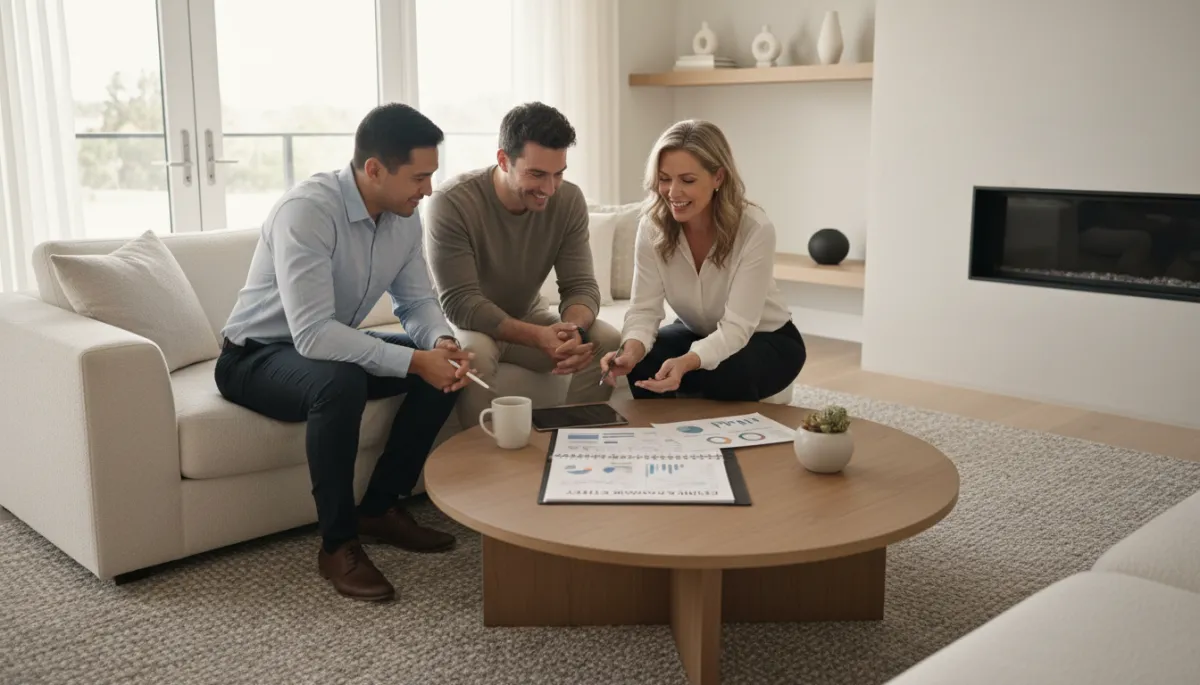 Real estate agent presenting move-up strategy to homeowners