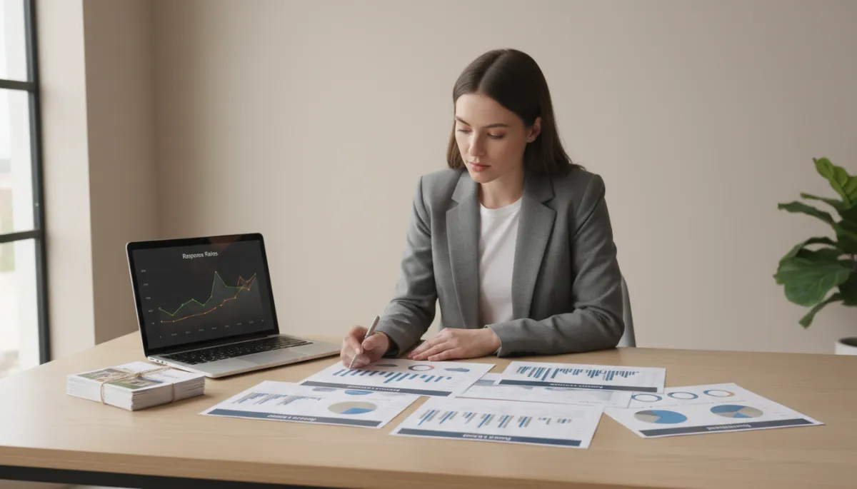 Real estate agent reviewing direct mail response and conversion metrics