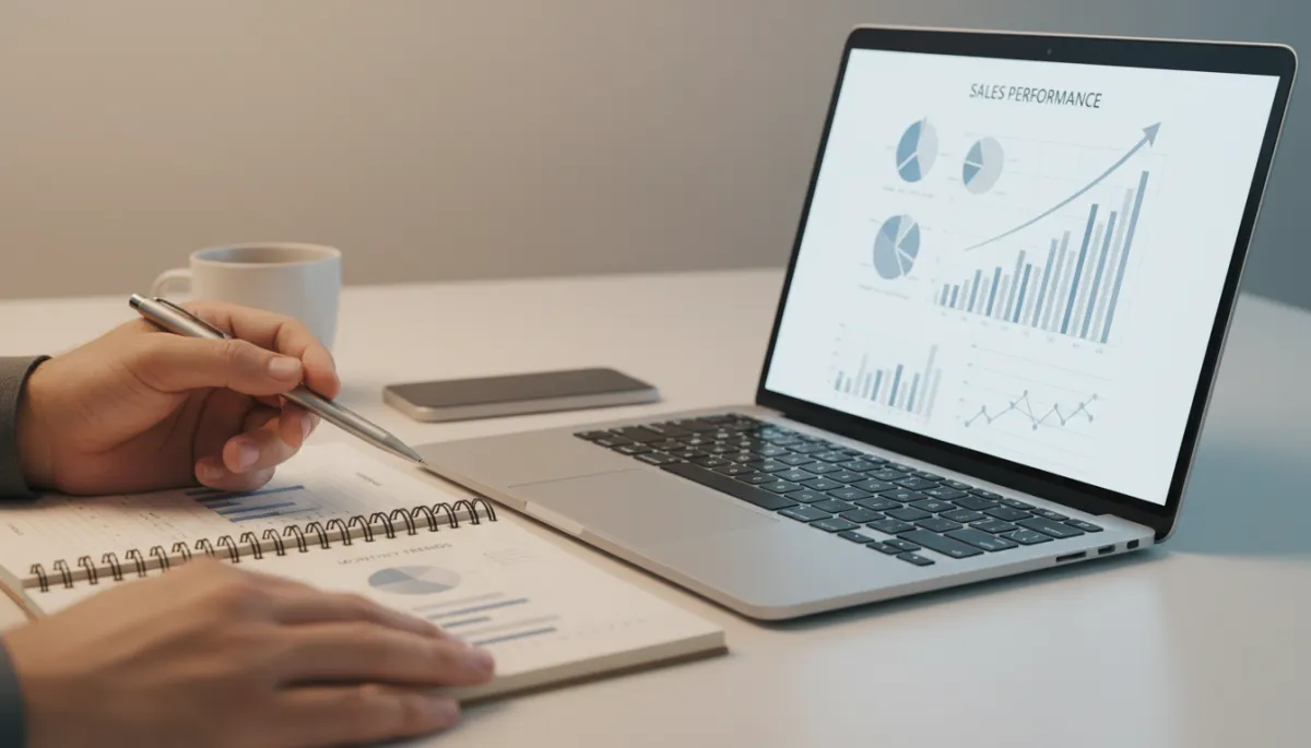 Real estate agent reviewing charts that track farm performance
