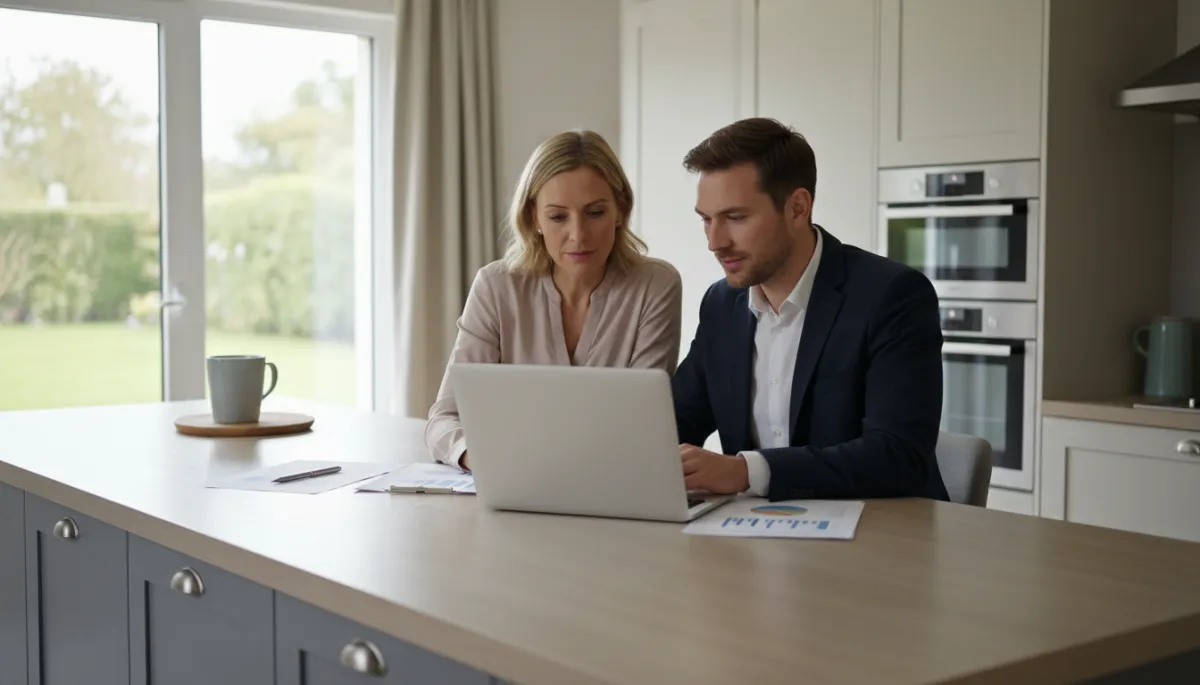 Real estate agent and homeowner reviewing loan and payment scenarios together