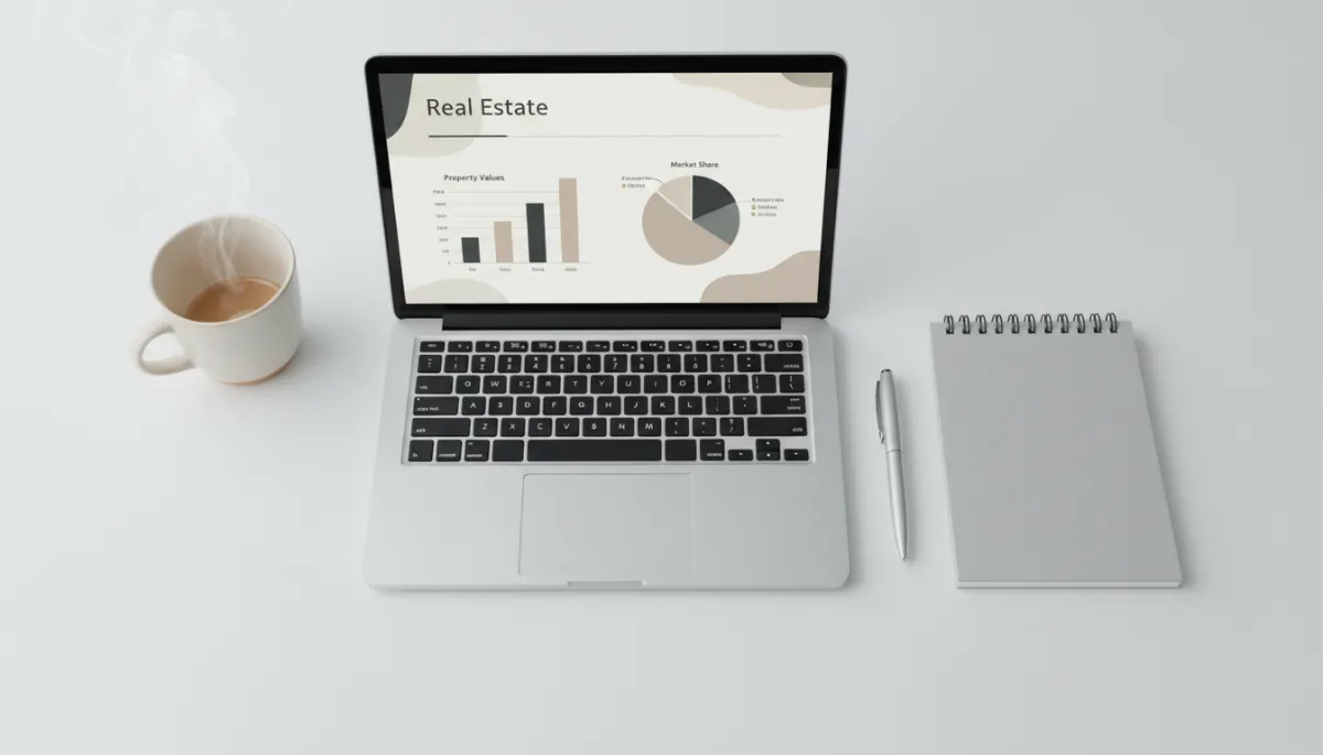 Laptop showing a cleanly designed equity review slide deck