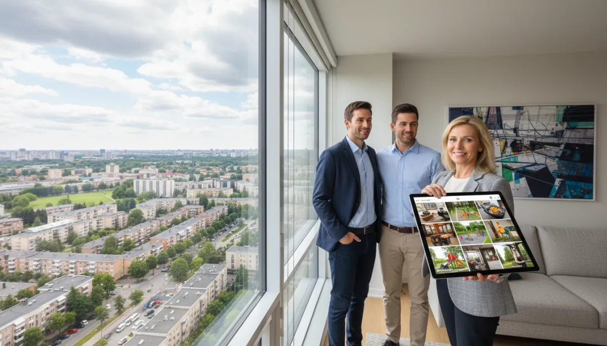 Real estate agent showing neighborhood and lifestyle options to homeowners