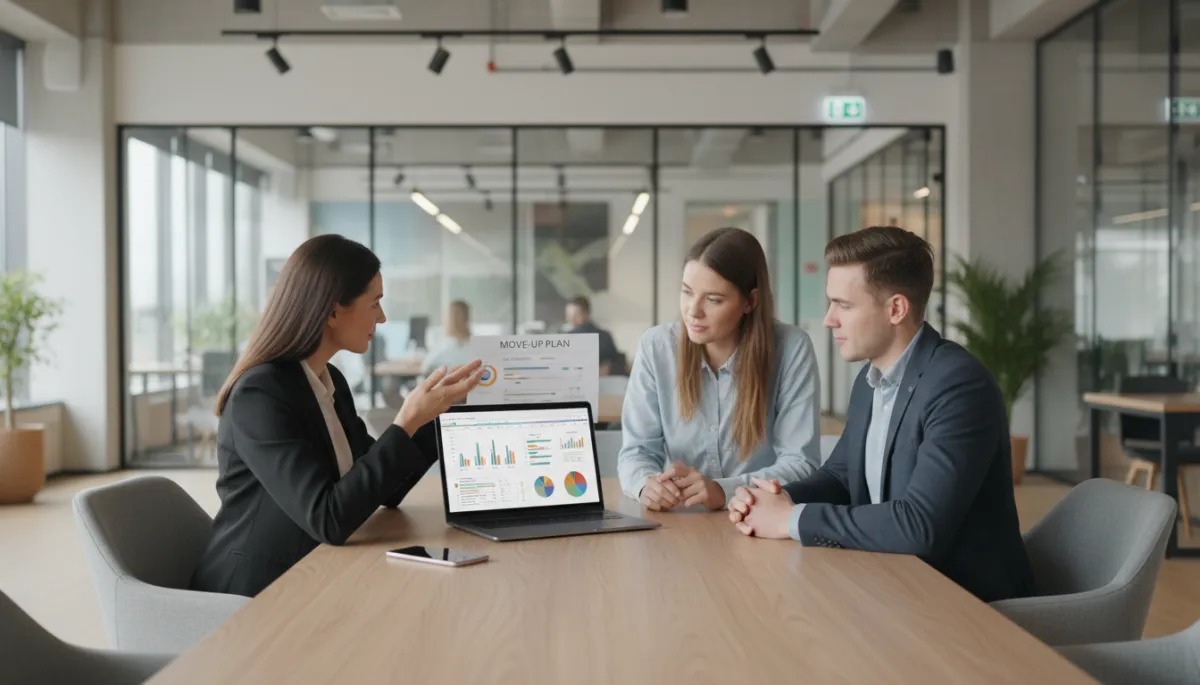 Agent presenting a coordinated sell-and-buy plan to move-up clients