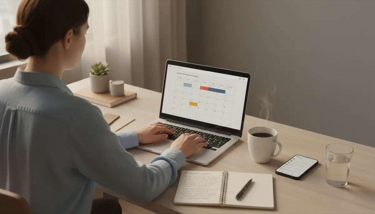 Agent organizing a structured post-closing follow-up plan on a laptop