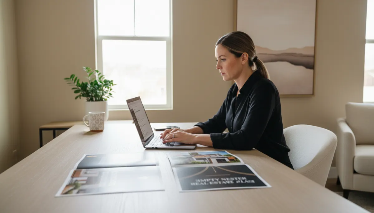 Real estate agent planning marketing materials for an empty nester niche