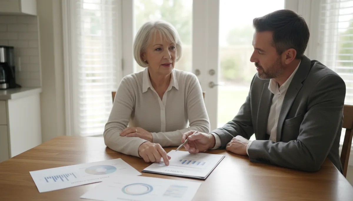 Older couple reviewing equity and downsizing options with a real estate professional