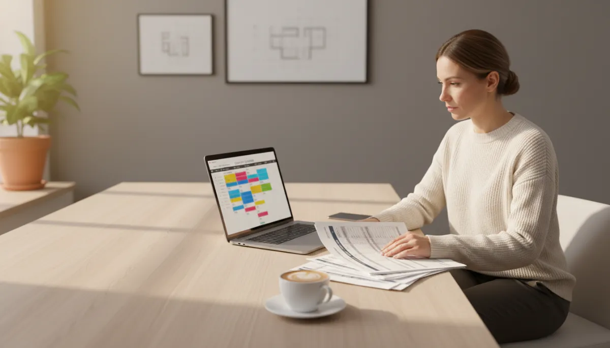 Real estate agent planning a monthly video content calendar at a desk