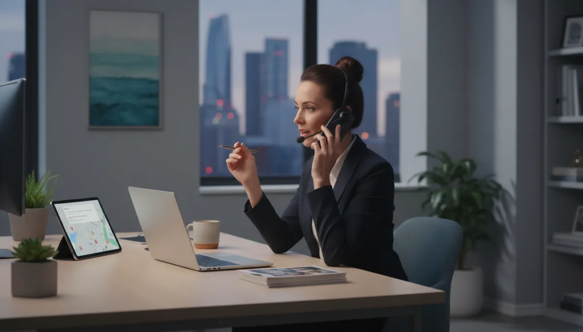 Real estate agent making an equity outreach call from a modern workspace