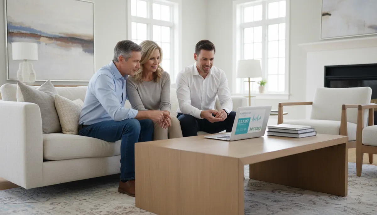 Couple discussing their home equity and selling options with a real estate agent