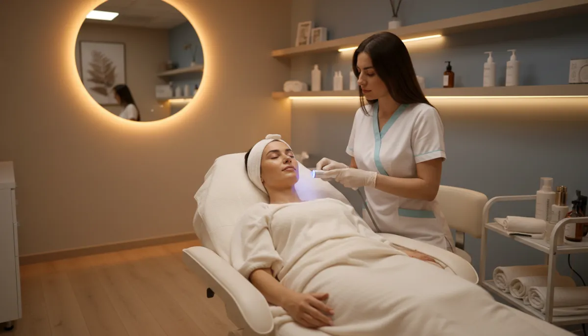 Patient receiving a non-invasive aesthetic treatment in a med spa