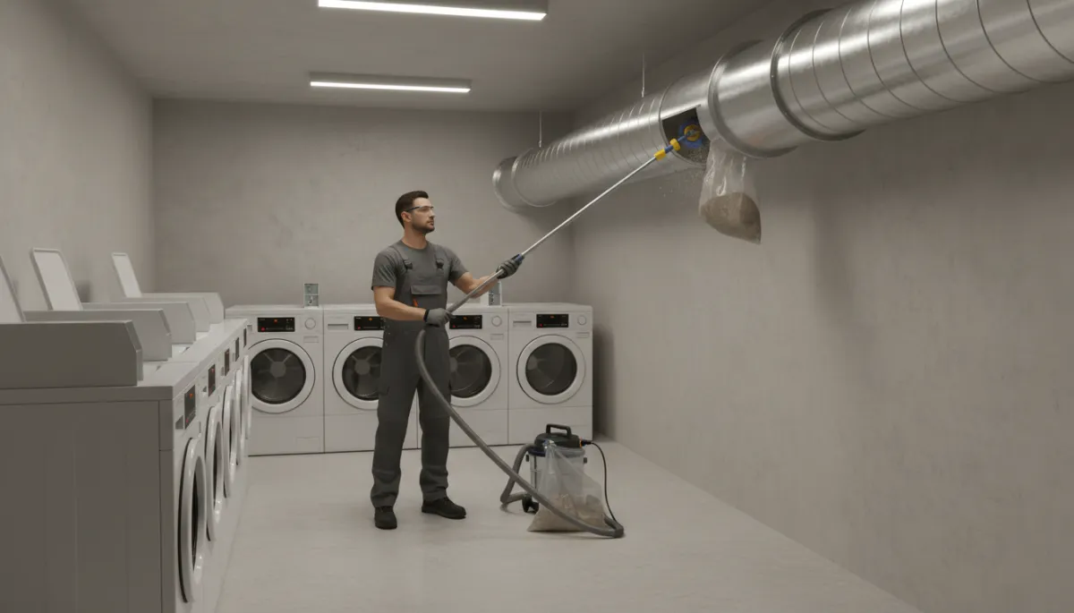 Professional cleaning of a commercial dryer vent line