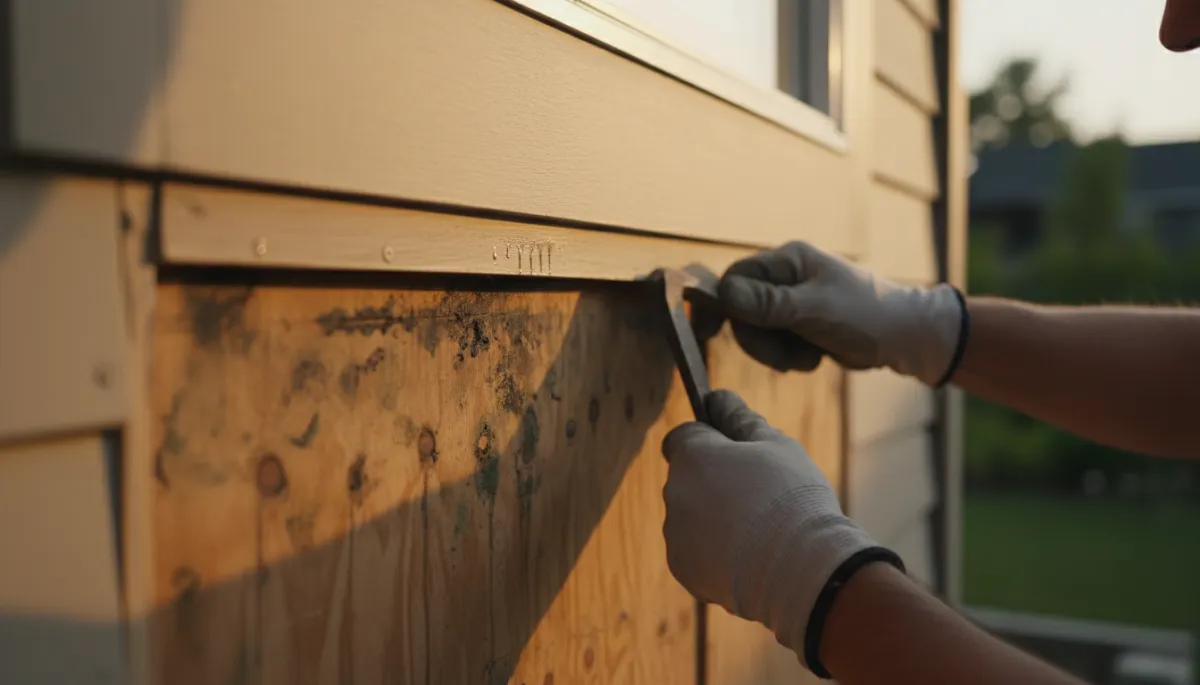 Moisture staining behind exterior trim showing early signs of water intrusion Moisture staining behind exterior trim showing early signs of water intrusion