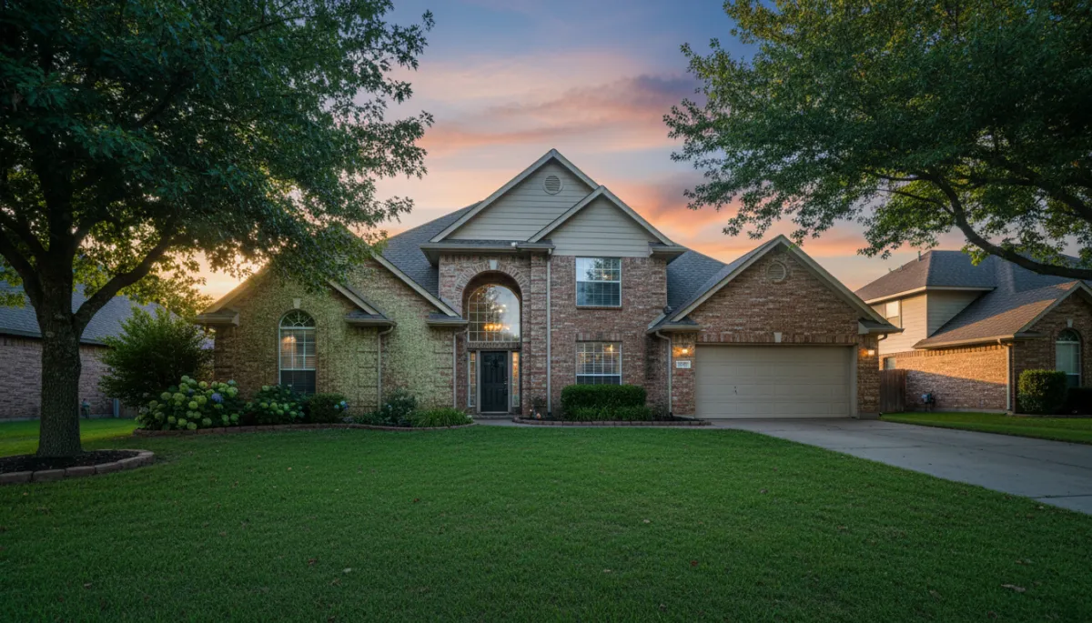 Oklahoma City home showing contrast between algae-covered siding and freshly soft-washed wall at late summer sunset