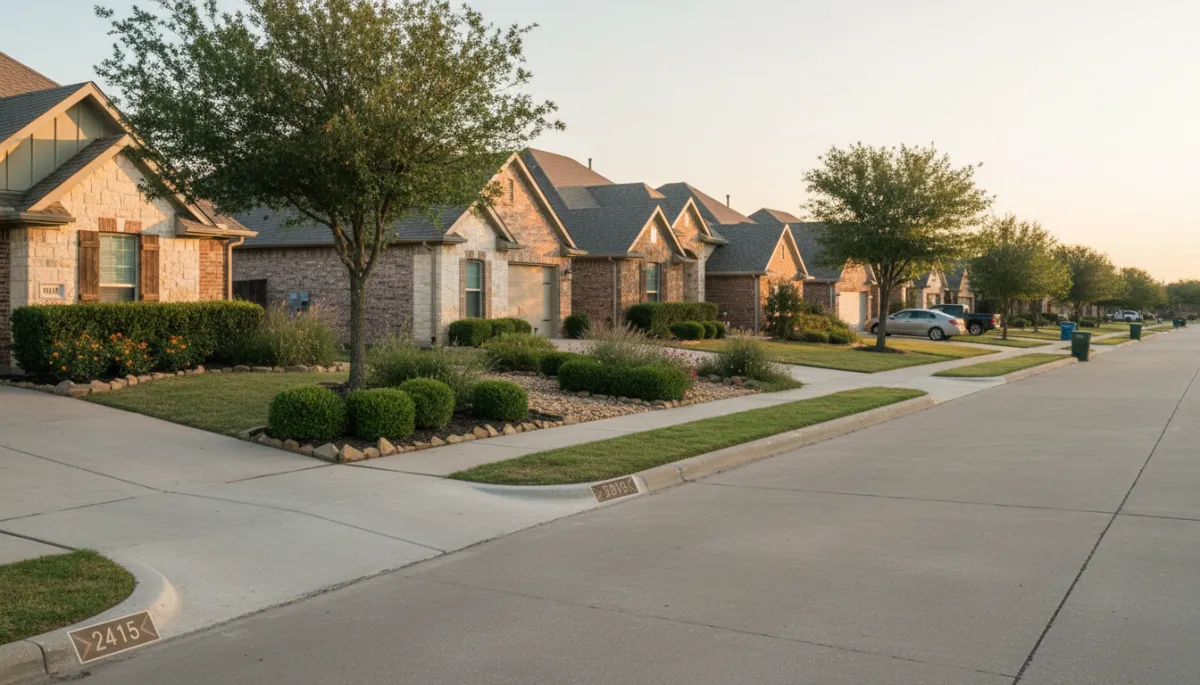 Row of homes with matching reflective curb address designs enhancing curb appeal