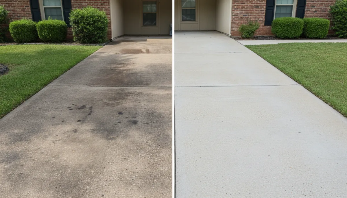 Before and after results of pressure washing a driveway and walkway Before and after results of pressure washing a driveway and walkway