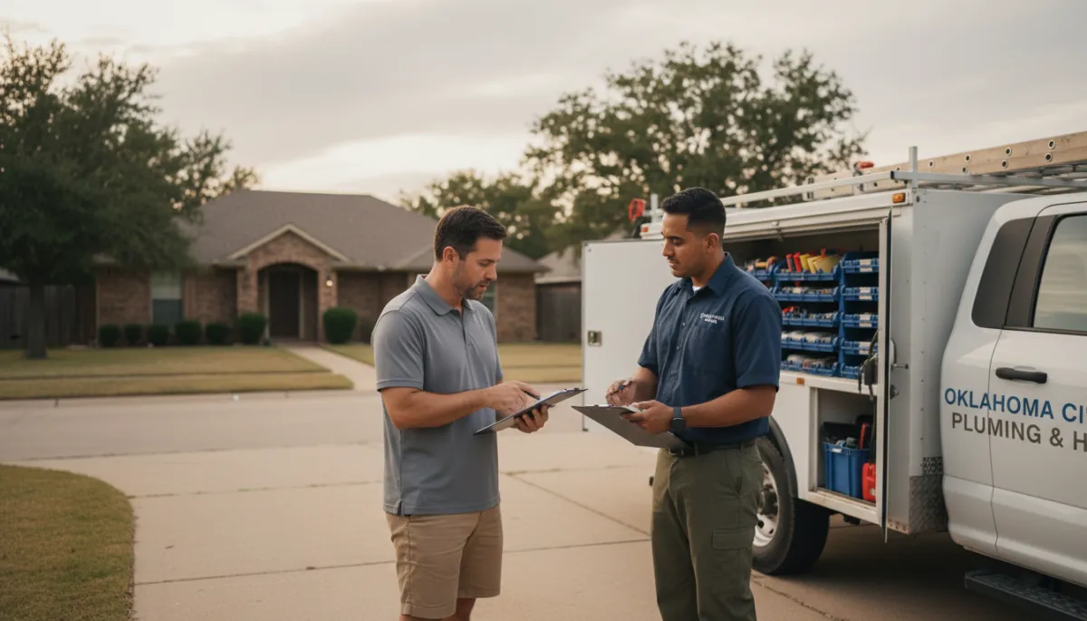 Homeowner reviewing a combined exterior maintenance plan with a technician Homeowner reviewing a combined exterior maintenance plan with a technician
