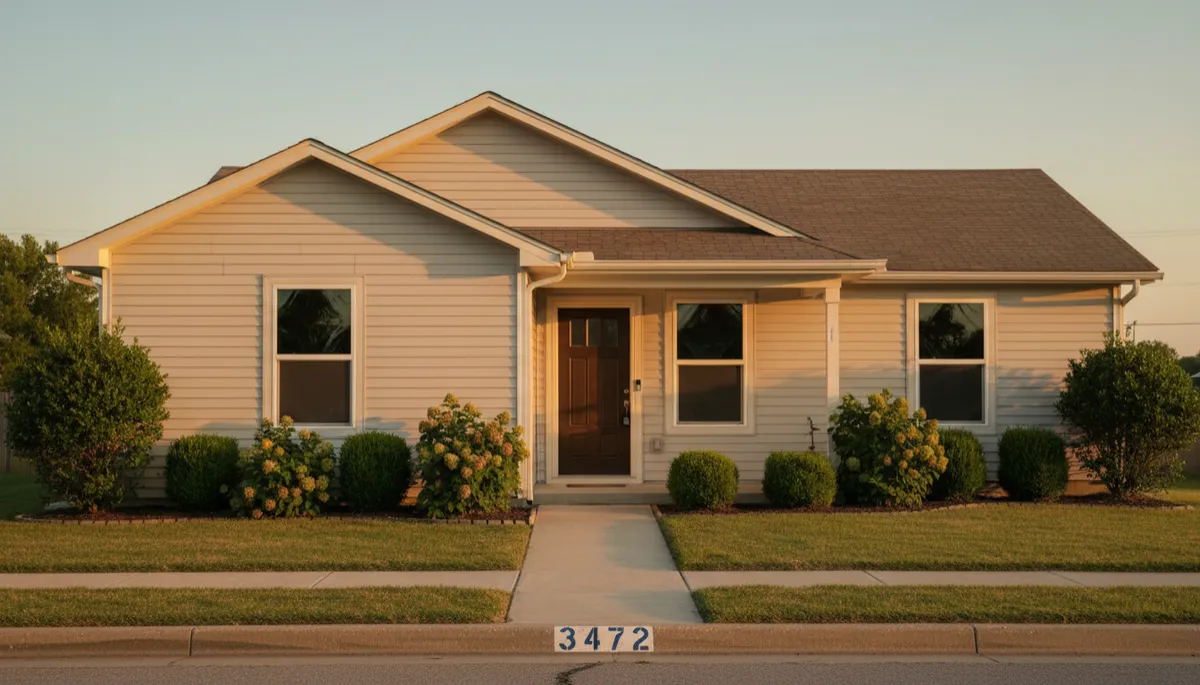 Well-maintained home exterior with clean siding, windows, and curb numbers
