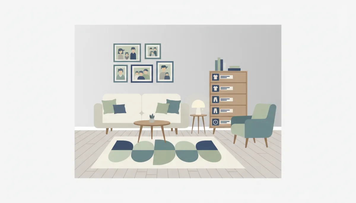 Calm, organized living room adapted to be safe for dementia care