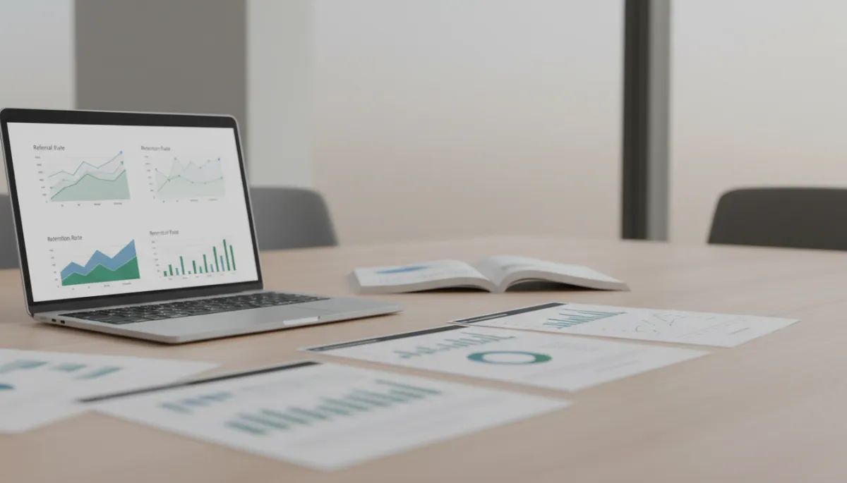 Analytics dashboard showing rising referral and retention metrics