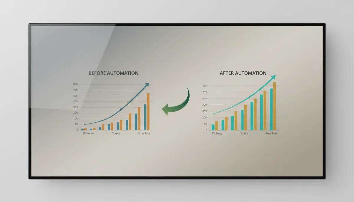 Monitor displaying before-and-after performance charts following automation and attribution