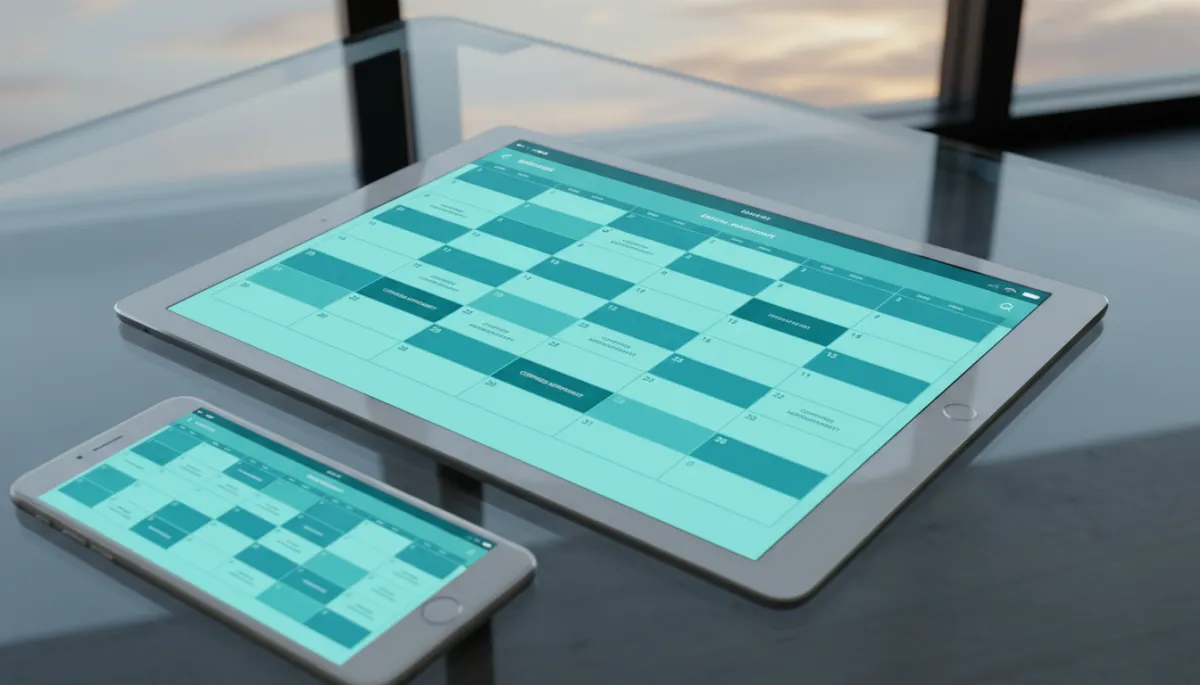 Photorealistic devices showing an online calendar filling with bookings