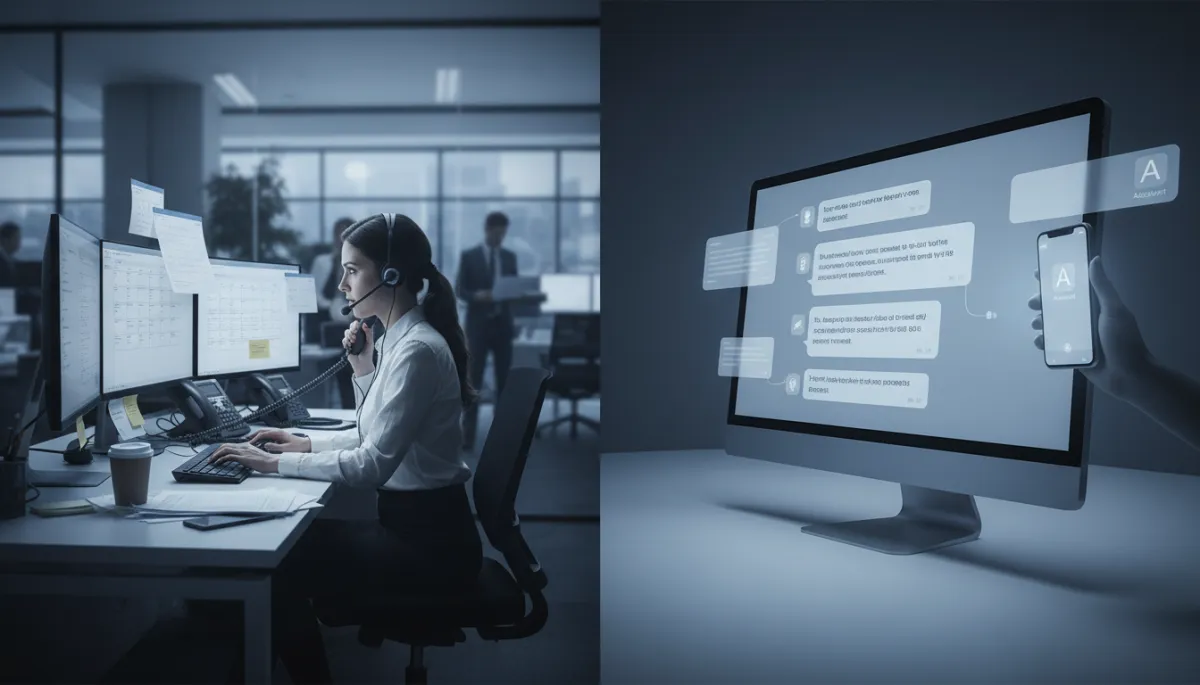 Comparison of overloaded staff versus AI answering customer questions instantly