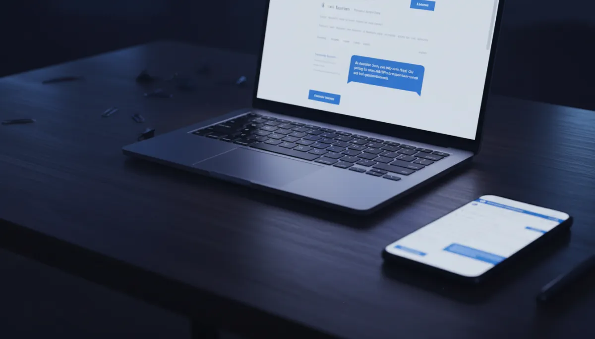 Devices showing an AI chat widget answering customer questions at night