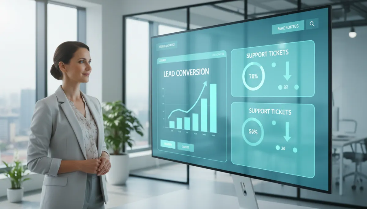 Business leader reviewing AI-driven support and conversion analytics