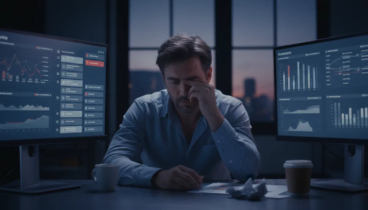 Business owner monitoring multiple dashboards and notifications