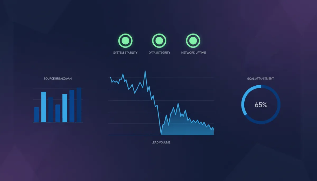 Analytics chart showing sharp decline in lead volume despite normal system status