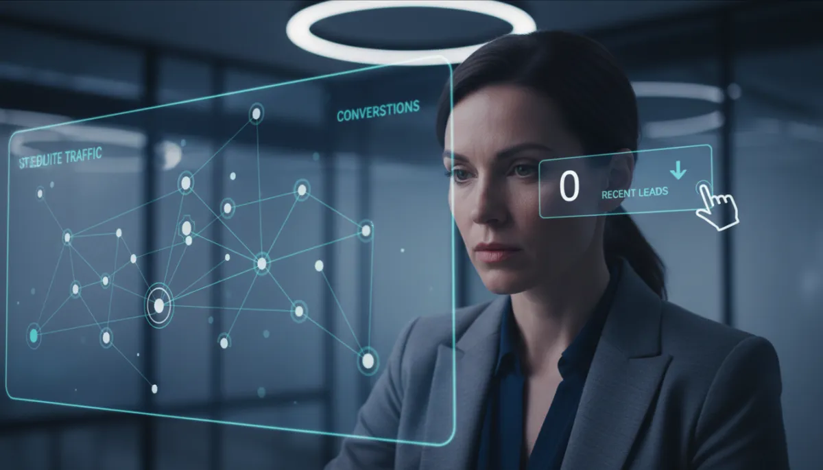 Professional reviewing analytics dashboard that hides a silent lead capture failure