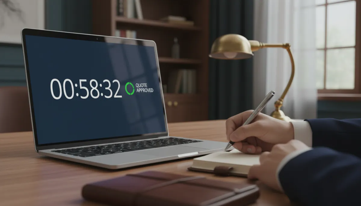 Digital timer and quote approval notification highlighting quote turnaround time