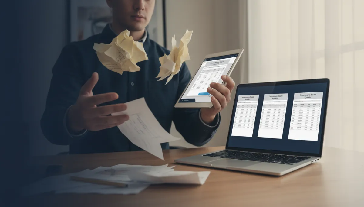 Project coordinator juggling multiple quote drafts and intake notes