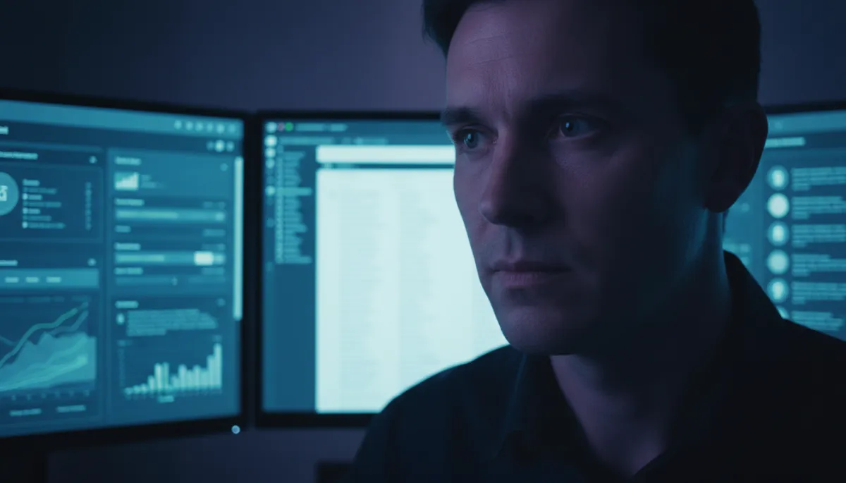 Photorealistic scene of manager monitoring multiple integrated tools