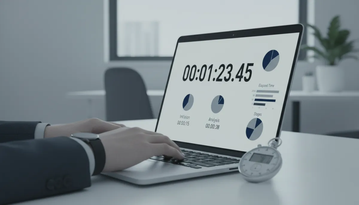 Business analyst reviewing elapsed time charts and timing existing workflow steps