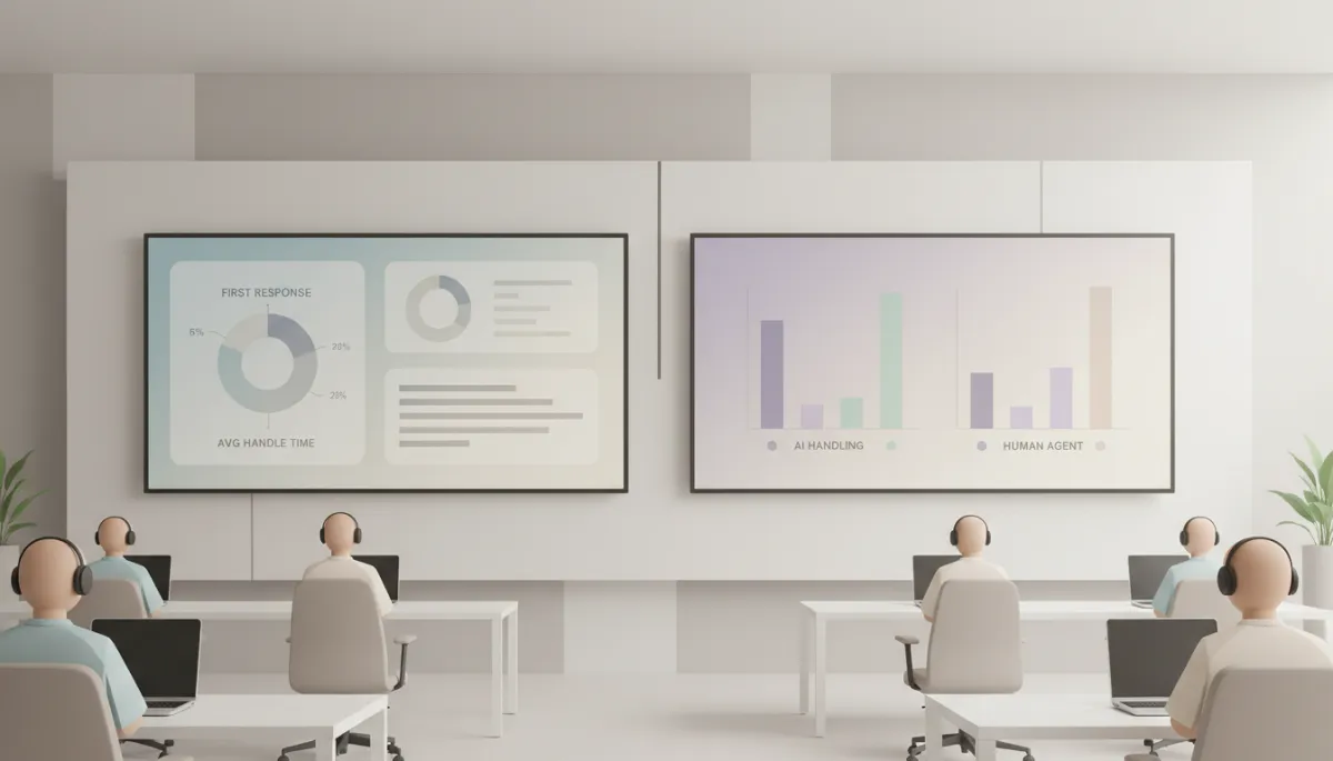 Operations dashboard displaying real-time first-response metrics for AI and human agents
