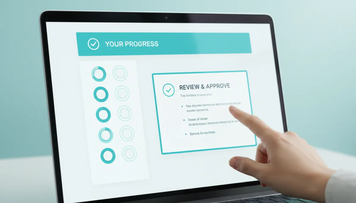 Workflow tool with aqua interface guiding user through required steps Workflow tool with aqua interface guiding user through required steps
