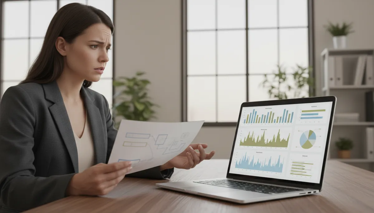Manager comparing inconsistent operational data with real workflow notes