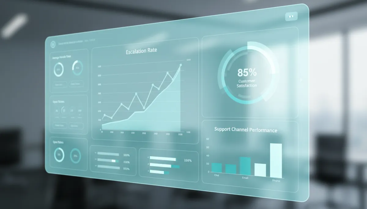 Analytics dashboard showing escalation rate and satisfaction metrics