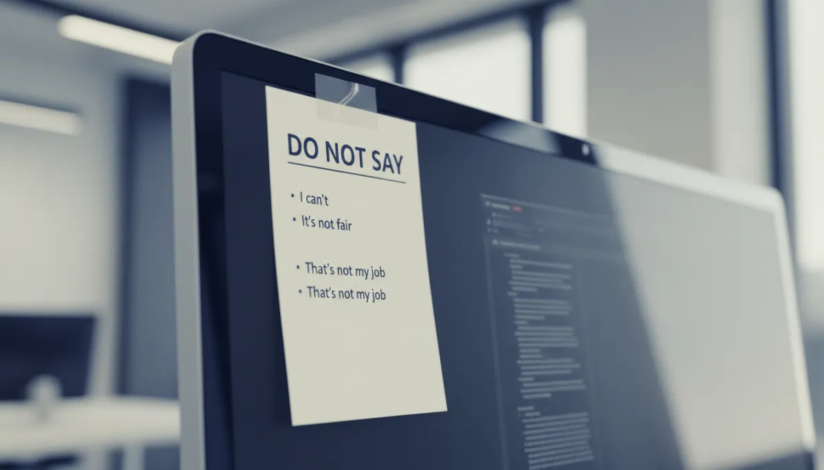 Do-not-say checklist posted near a computer in an office Do-not-say checklist posted near a computer in an office