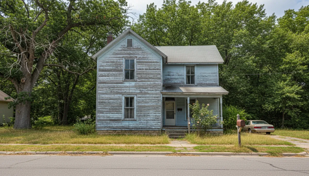 Older house needing cosmetic repairs but with solid structure and normal neighborhood surroundings