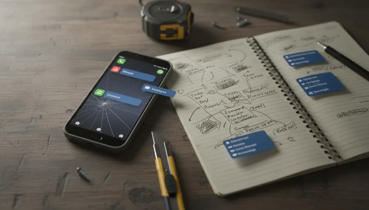 Roofing contractor juggling missed calls and handwritten notes