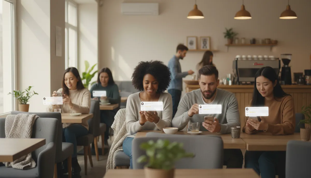 Customers checking business reviews and testimonials on their phones