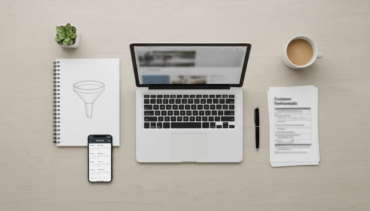 Organized desk showing connected reputation and lead generation system