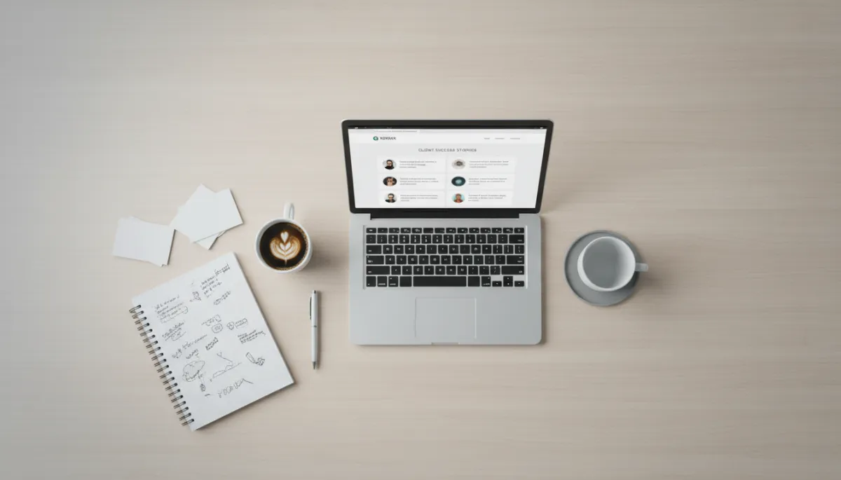 Business website displaying testimonials and reviews on a laptop screen