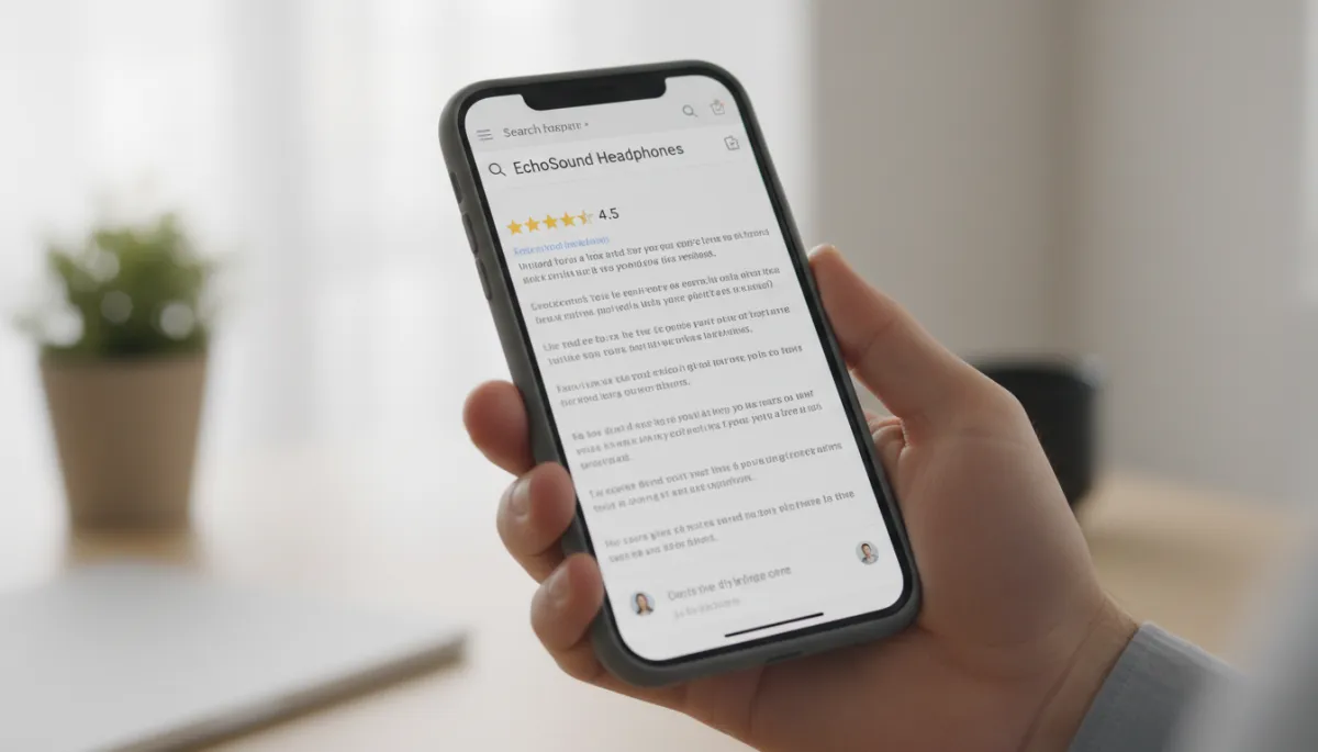 Customer checking business ratings and review snippets on a smartphone