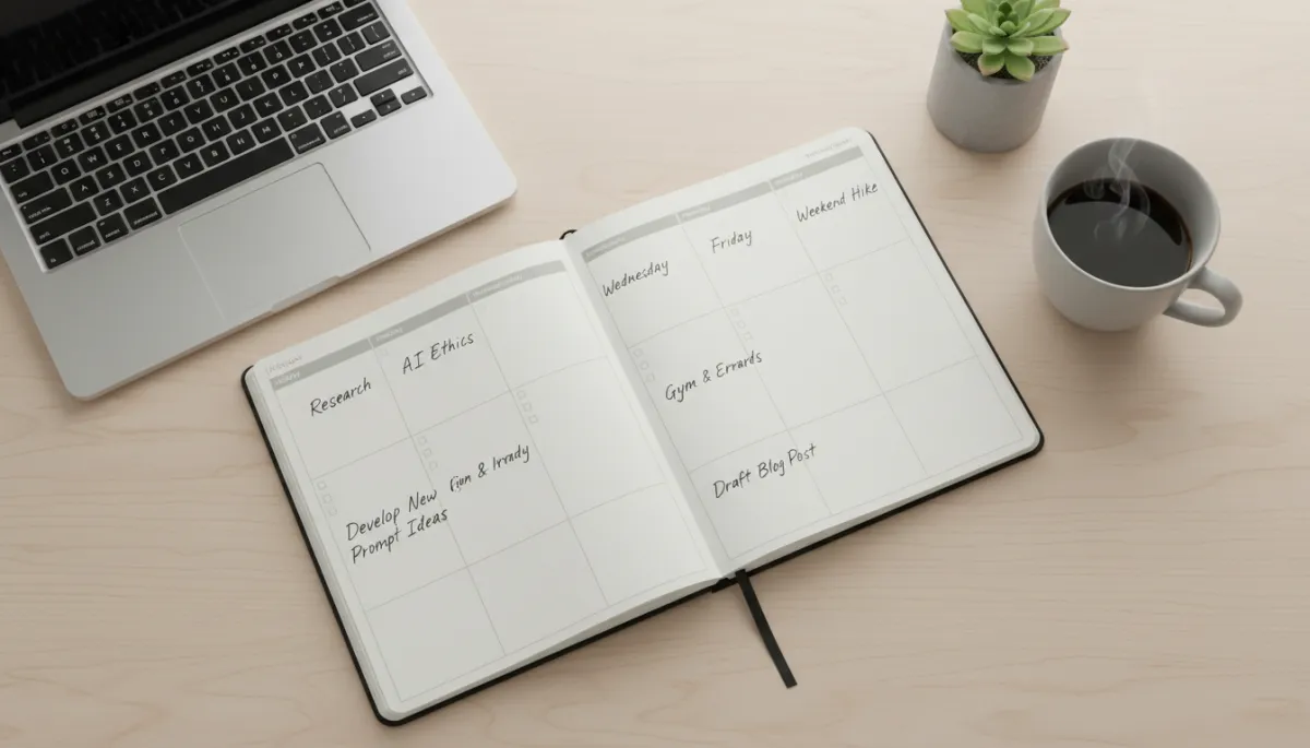 Weekly planner showing scheduled tasks for content and online visibility