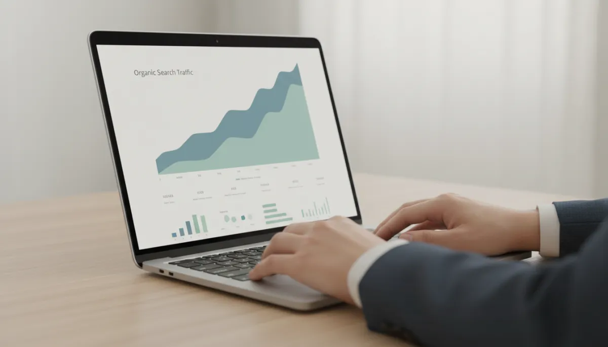 Analytics dashboard showing organic search traffic growing over time