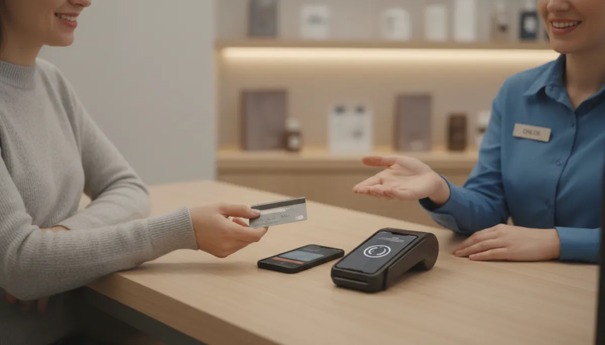Customer choosing between multiple payment methods at a retail counter
